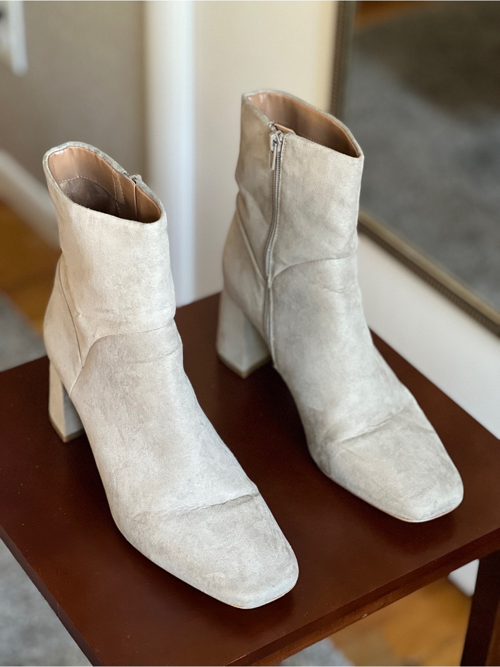 Nordstrom Rack Suede Block Heel Ankle Boots in Light Taupe